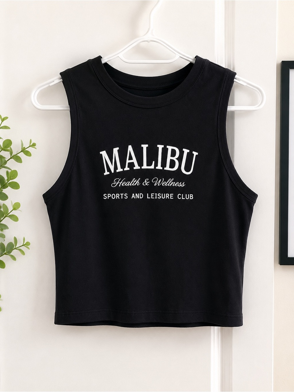 Bluenotes Malibu Graphic Crop Tank Top Black Women’s Size Large
